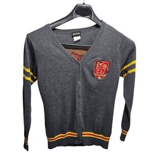 Harry Potter Gryffindor Crest Cardigan Sweater Juniors‎ Medium Grey Red Gold